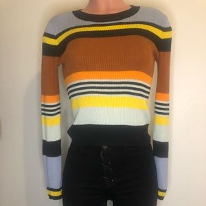 UO 90’s Inspired Striped Crewneck Crop Sweater